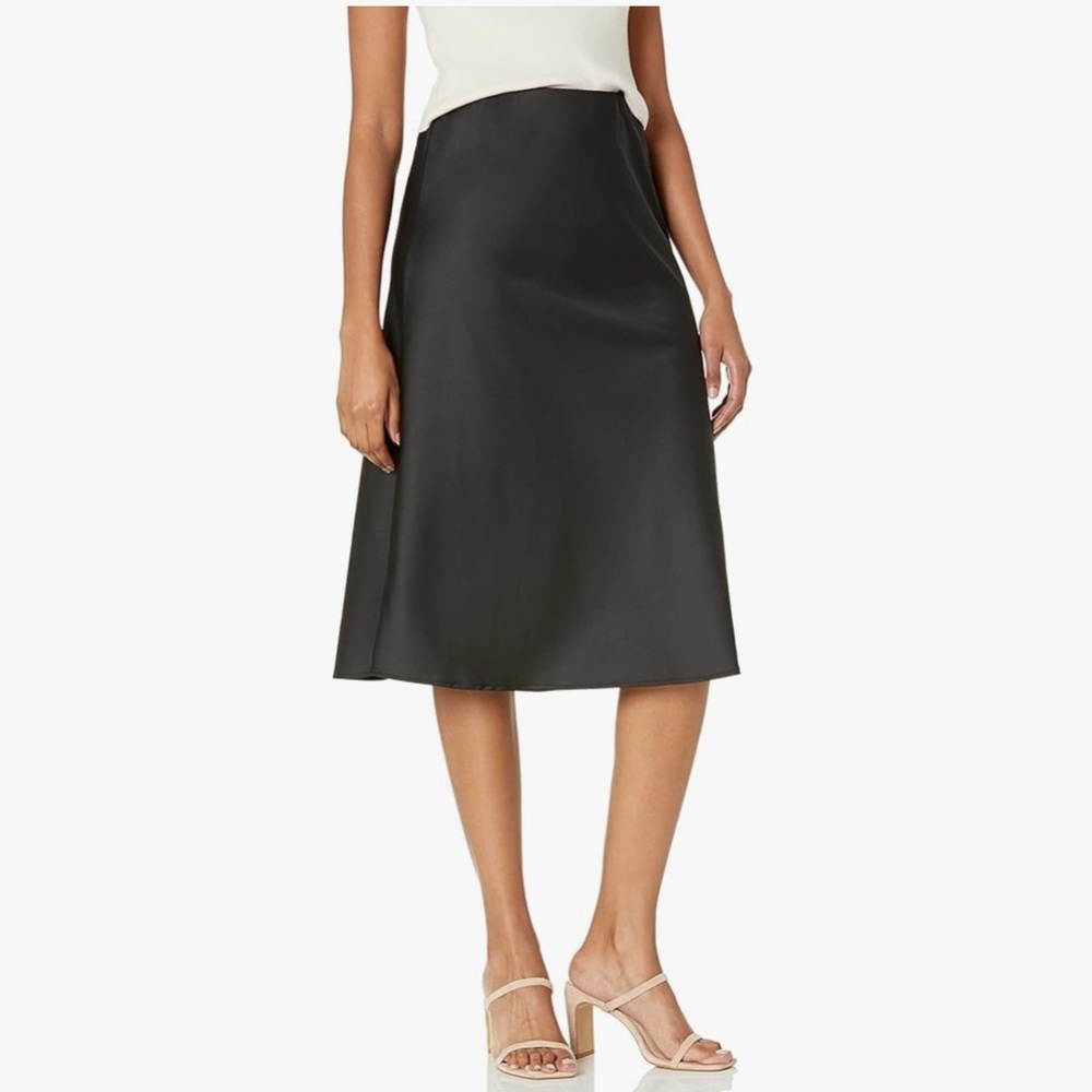 The Drop Black Silky Satin A-Line Skirt